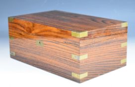 Modern ash or similar cigar humidor box with campaign style corners, overall length 35cm