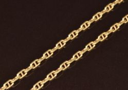A yellow metal necklace made up of mariner's links (tests as 18k gold), 30.6g, 76cm