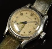 Longines for Turler wristwatch with luminous blued hands, Arabic numerals, silver dial, stainless