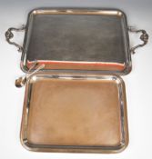 Christofle two handled silver plated tray, marked to both handles, together with a smaller tray,