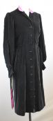 Hermès ladies black velvet coat or coat dress, the collar and self tie belt lined with Hermès