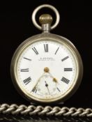 H Samuel of Manchester silver keyless winding open faced pocket watch with subsidiary seconds