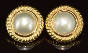 A pair of 18k gold earrings set with Mabe pearls, 11g