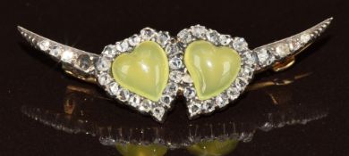 Victorian brooch set with green agate surrounded by rose cut diamonds, in original Goldsmiths &