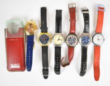 Six Swatch wristwatches comprising Handsome Prince YGG400 in original box, two Irony, Automatic