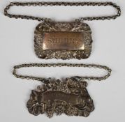 Two Georgian and William IV hallmarked silver Sherry bottle or decanter tickets, one Birmingham