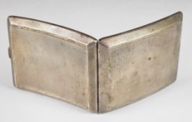 Art Deco curved hallmarked silver cigarette case with engine turned decoration, Chester 1928,