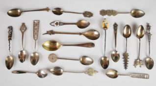 Hallmarked silver and world collector's spoons including Chinese, Hong Kong, enamel, sterling and