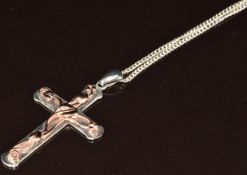 Clogau silver and applied rose gold cross, 6g, 45cm, 3.4cm