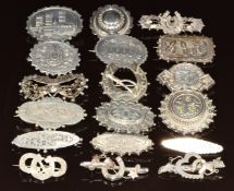 Sixteen c1900 hallmarked silver brooches ranging from 1885-1913 some with horseshoe and crop