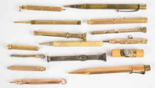Fourteen propelling pencils and similar to include one retractable example with hexagonal body
