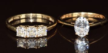 Two 9k gold rings set with cubic zirconia, 3.8g, size P & Q
