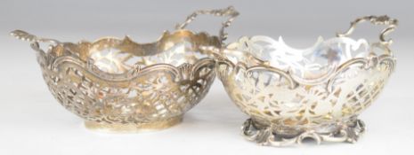 Two Dutch silver oval baskets with pierced decoration, both with Dutch silver marks one with maker's