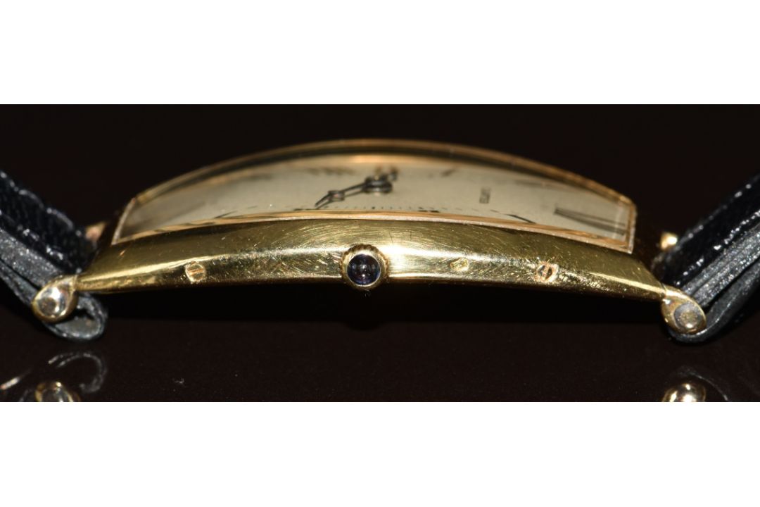 Cartier Tonneau 18ct gold gentleman's wristwatch with blued Breguet hands, silver dial, sapphire set - Image 12 of 14