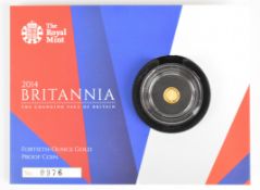 Royal Mint limited edition (976/9,650) proof gold 1/40 oz Britannia, in capsule on card certificate
