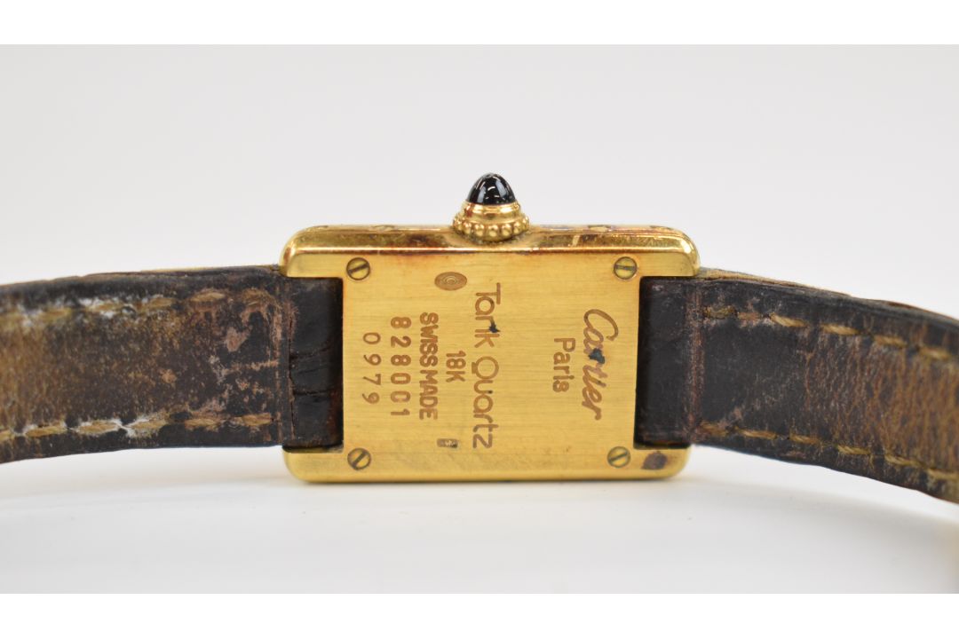 Cartier Tank 18ct gold ladies wristwatch ref. 828001 with blued hands, black Roman numerals, - Image 9 of 14