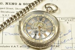 Continental silver open faced pocket watch with subsidiary seconds dial, gold hand and Roman