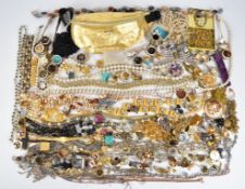 A collection of costume jewellery including vintage earrings and brooches, agate necklace, loose