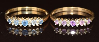 Two 9ct gold rings, one set with amethysts and cubic zirconia and the other sapphires and cubic