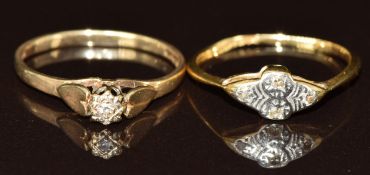 An 18ct gold ring set with diamonds in a platinum setting (1.4g) and a 9ct gold ring set with a