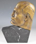 Art Deco cast bronze or similar and marble bust of Mussolini, H30cm