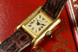 Cartier Tank 18ct gold ladies wristwatch ref. 828001 with blued hands, black Roman numerals,