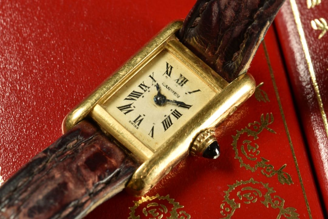 Cartier Tank 18ct gold ladies wristwatch ref. 828001 with blued hands, black Roman numerals, - Image 1 of 14