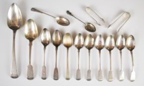 Georgian and later hallmarked silver cutlery including an Exeter tablespoon, Coronation or similar