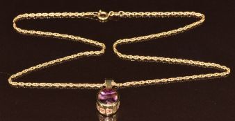 A 9ct gold reversible pendant set with Blue John and mother of pearl, on 9ct gold chain, 6.8g, 44cm,