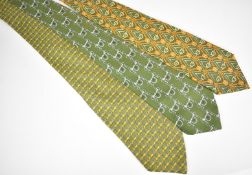 Three Hermès silk ties, two with horse related decoration