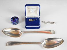 Pair of Danish 19th century silver table spoons with engraved decoration and Danish silver marks,
