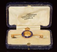 King's Colonials or King Edward's Horse 15ct gold and enamel military bar or sweetheart brooch