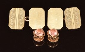 Pair of 9ct gold cufflinks (4.8g) and pair of studs with paste (2.1g)