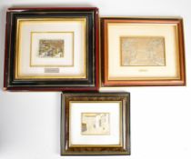 Three Italian silver relief pictures comprising Roma Sparita, Castello Monforte and a steel scene,