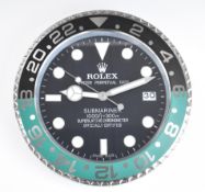 Rolex Oyster Perpetual Date Submariner shop display or advertising wall clock with date aperture,