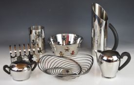 Eight pieces of Alessi mid century / modernist stainless steel designer metalware comprising two