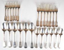 Georgian and later harlequin canteen of fiddle pattern hallmarked silver cutlery comprising six