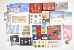 World uncirculated coins and proof sets and some silver coinage including 1987, 1988 and 1994 Canada