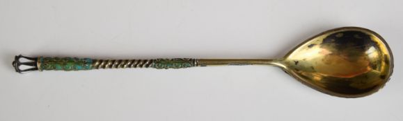 Ukrainian/ Russian silver gilt and enamel spoon with 84 grade silver marks, maker Aleksandr