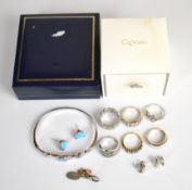 Clogau silver including two rings, charm and earrings, three silver rings, single bangle and