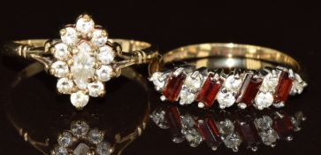 Two 9ct gold rings set with cubic zirconia, 4g, size M