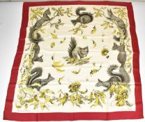 Hermès silk scarf 'Ecureuils' designed by Xavier de Poret, approximately 90 x 90cm