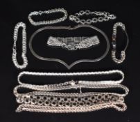 A collection of silver jewellery including four necklaces, four bracelets and a matching necklace