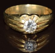 A 9ct gold ring set with a round cut diamond of approximately 0.7ct, 5.2g, size V
