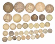 Approximately 194g pre 1920 British silver coinage to include Elizabeth I, George III, George VI,