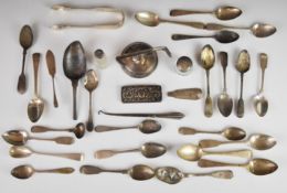 Georgian and later hallmarked silver cutlery, mainly teaspoons, hallmarked silver dressing table pot