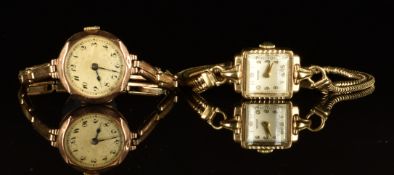 Two 9ct gold ladies wristwatches Rotary with gold hands and Arabic numerals and white dial, on 9ct