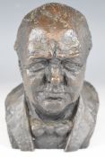 After Franka Belsky bronzed resin bust of Winston Churchill, signed verso, H16.5cm