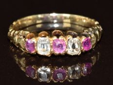 Victorian ring set with an old cut diamond, paste and rubies, 2g, size K