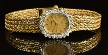 Mayor's 18ct gold ladies wristwatch with gold hands, two-tone baton hour markers, gold dial, five
